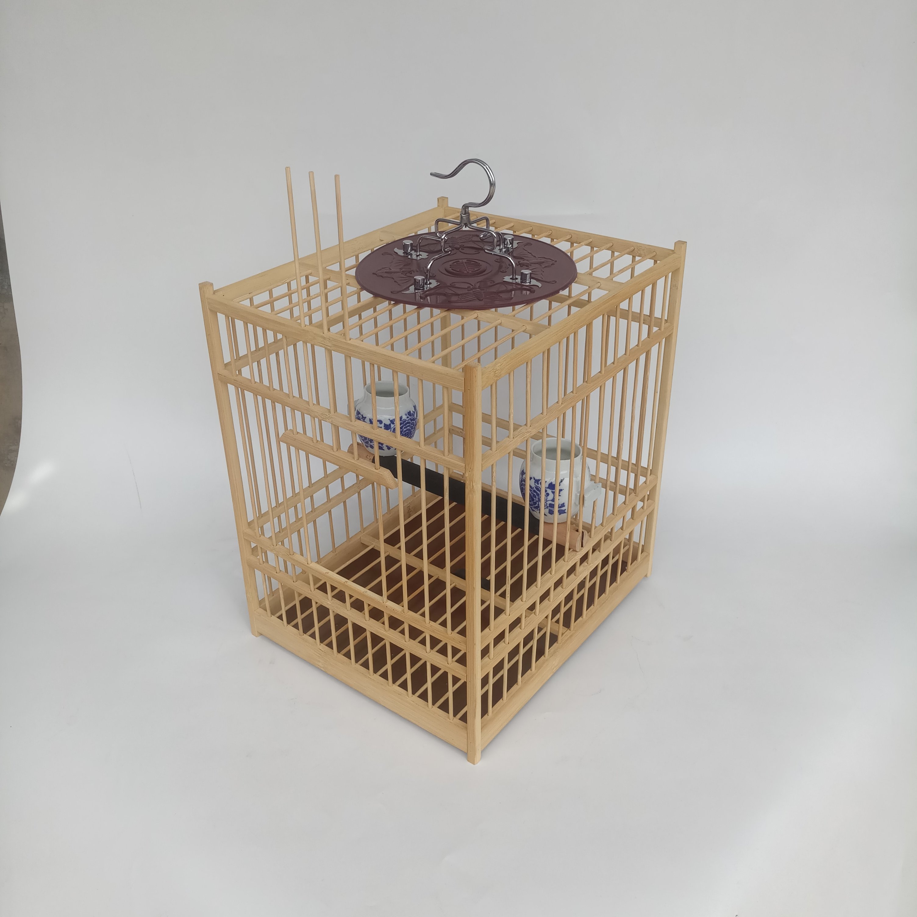 hkml画眉鸟笼精品竹制方笼做赠配件带封顶带粪板做工方正 亮顶笼29*25
