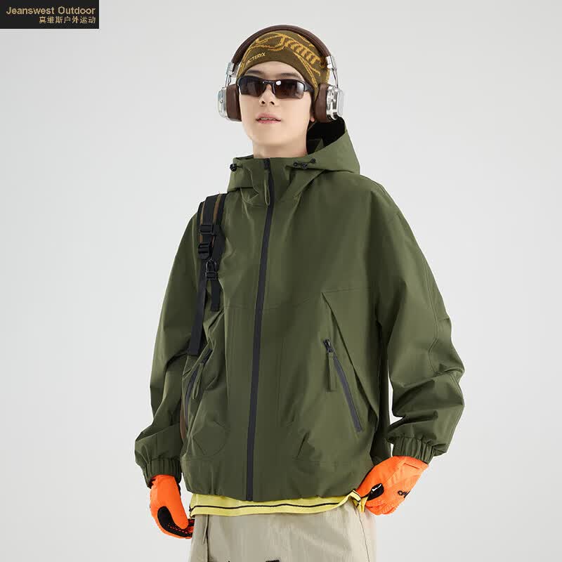 真维斯户外运动春季新款冲锋衣户外登山服情侣款防风防水夹克外套男女款 杏仁粉 S