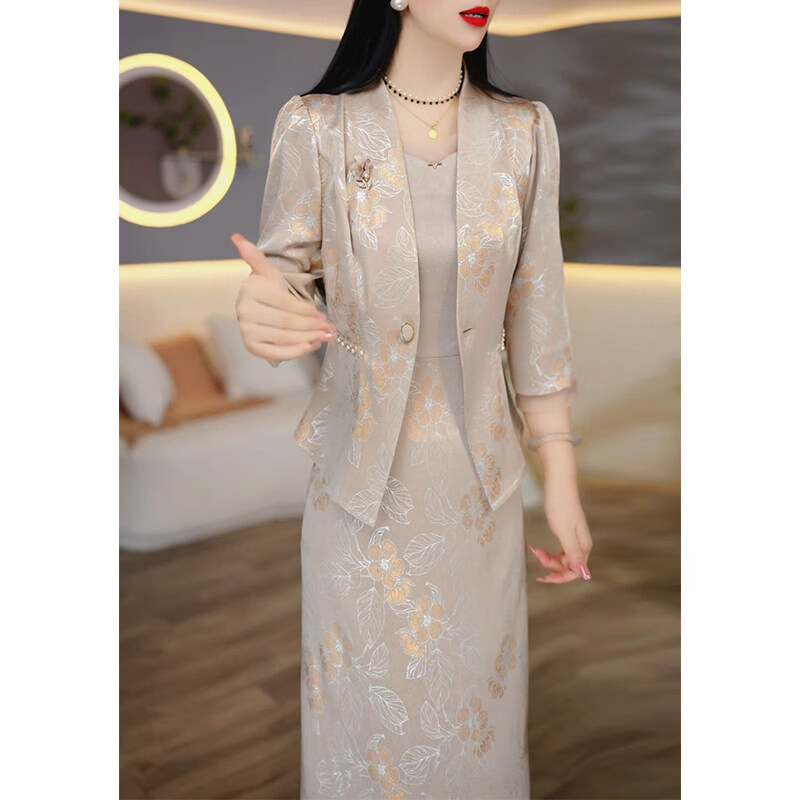 香影芬轻奢高级感七分袖两件套连衣裙女2026春秋新款妈妈婚宴背心裙套装 图片色 2XL (建议121-130斤) 京东折扣/优惠券