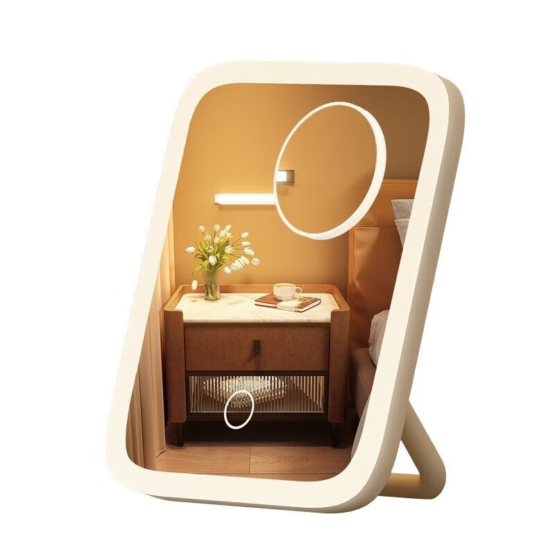 【实用】智能便携平板梳妆镜台式360度补光平面镜子桌面led化妆镜带灯镜子器 白色【常规无灯光款】