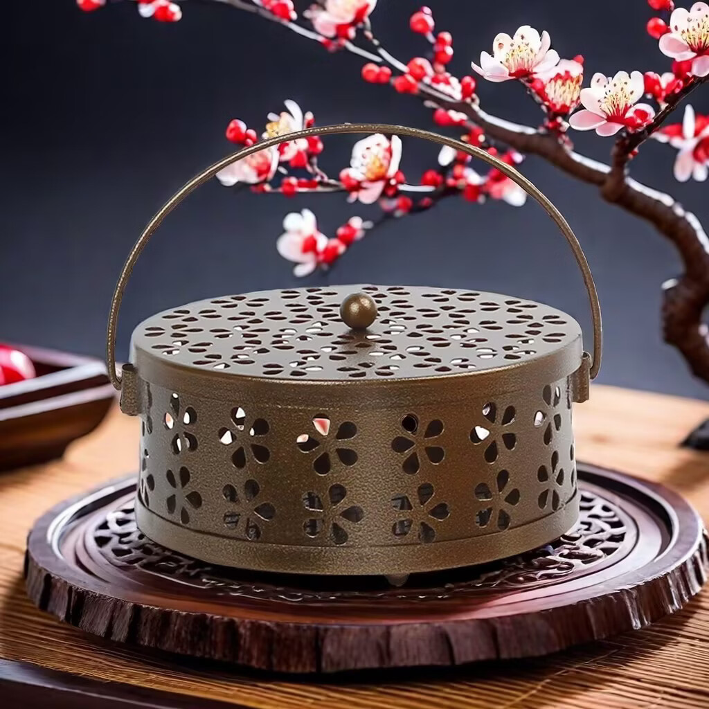 古风香薰炉防火蚊香架蚊香盘铁艺加厚带盖家用书房浴室厕所熏香炉 颜色随机一个