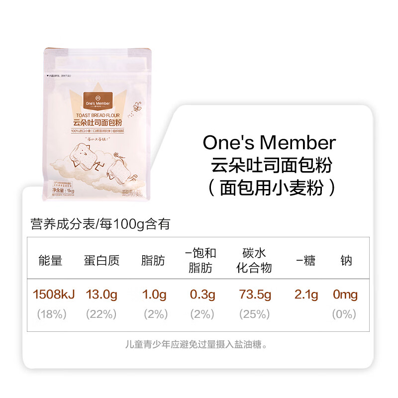 1号会员店云朵吐司面包粉1kg高筋面粉大师高筋面包粉日式吐司粉家用烘焙