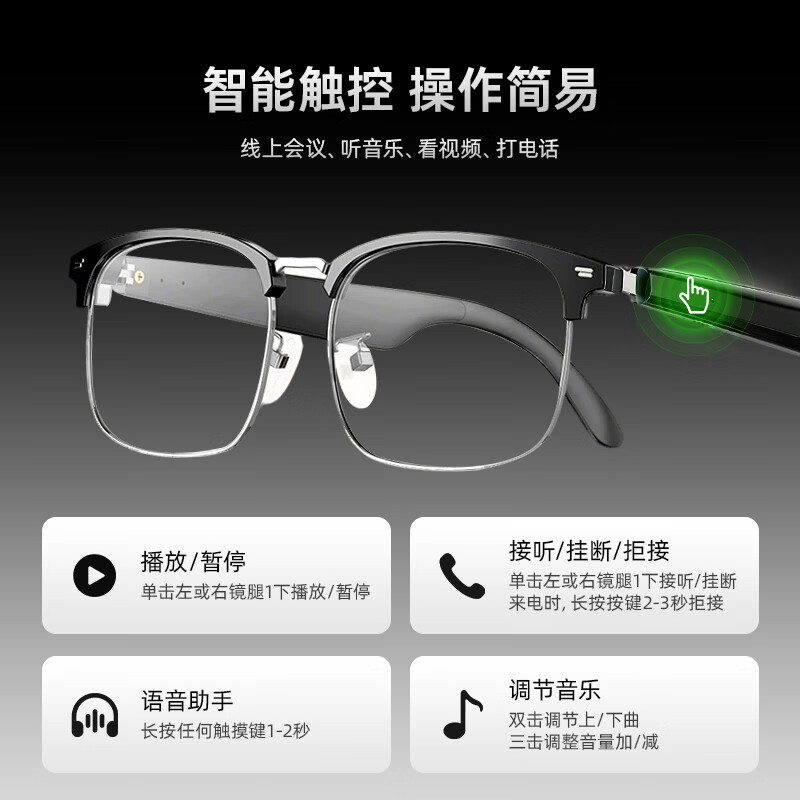 MIKIBOBOAI智能音频眼镜多功能无线蓝牙语音通话长续航【配镜】近视老花镜 无度数防蓝光镜片（平光镜） 升级版-眉框