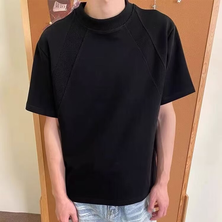 美式重磅太空棉短袖t恤男夏季正肩硬挺cleanfit半袖上衣 黑色 3XL
