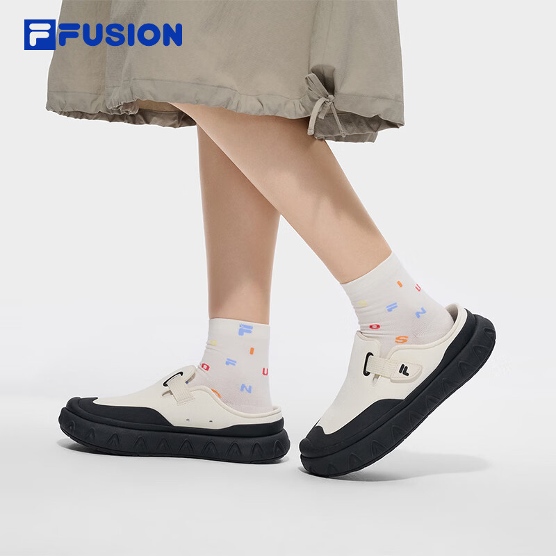 FILAFUSION斐乐女鞋勃肯鞋一脚蹬半拖鞋子2026夏季新款甜筒凉鞋穆勒鞋 香草冰白/黑-VB 37.5