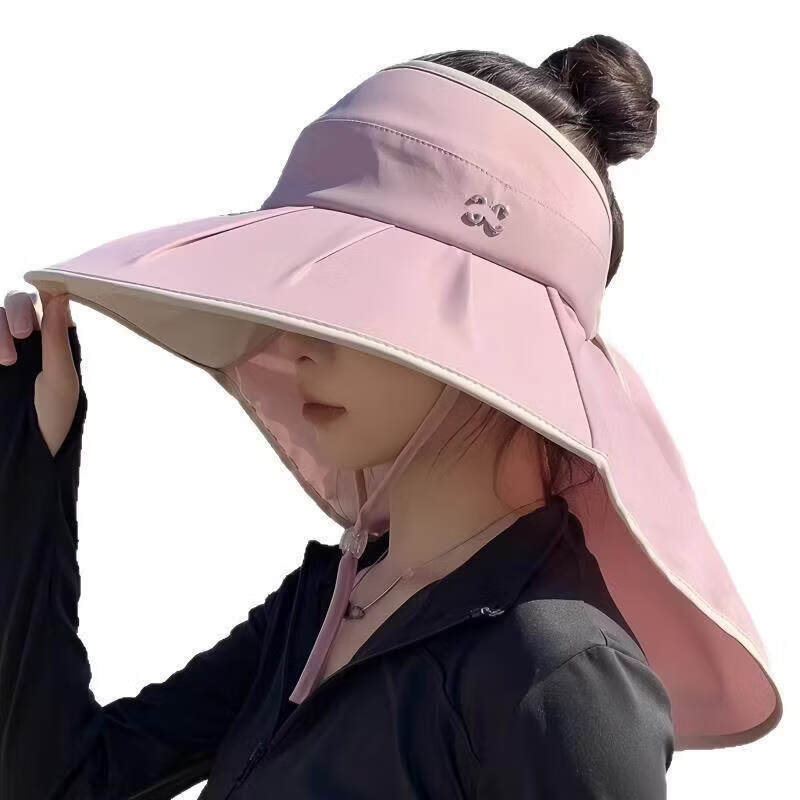 DFBK防晒帽女大檐遮脸披肩夏季太阳骑行户外空顶遮阳登山帽子 黑色 布款加大帽檐-加长披肩40℃晒不黑防皮肤光老化 均码