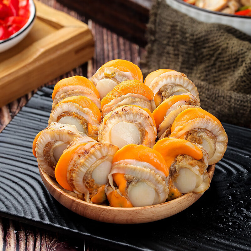 十里馋【新货上市】特大号扇贝肉纯野生海捕新鲜扇贝肉部分带黄冷冻海鲜 扇贝肉大号40-60规格 【500g】