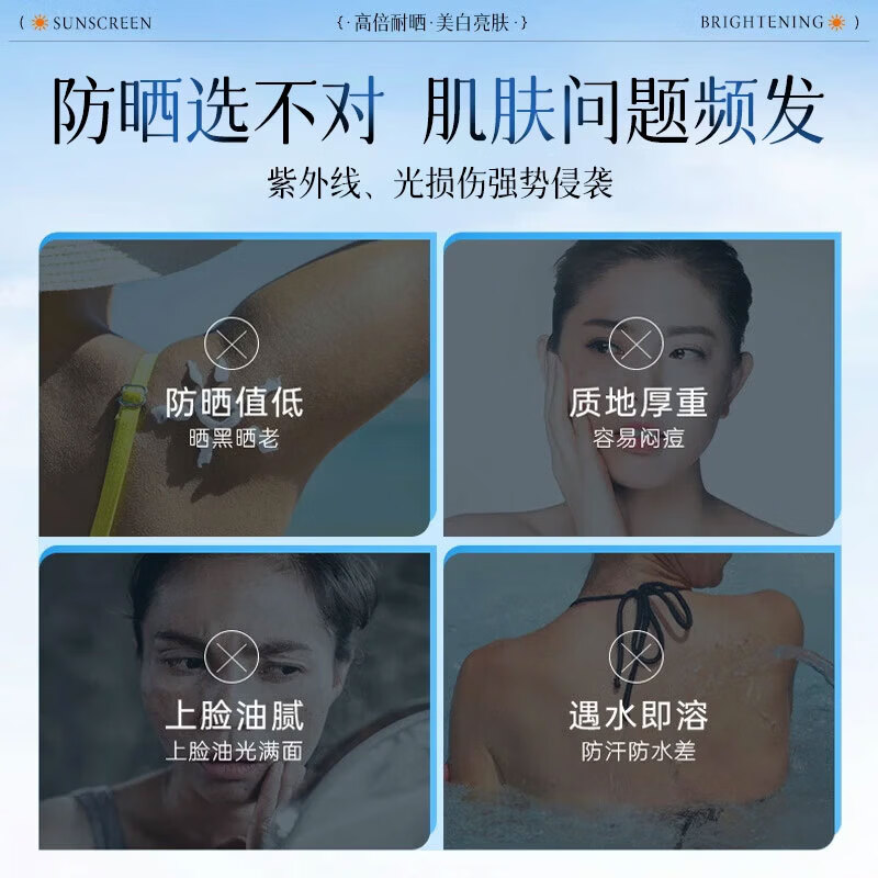 伊罗曼（YILOMOS）美白隔离防晒乳SPF50+多效合一防紫外线防水防汗清爽养肤隔离防晒 高倍防晒60g×2瓶