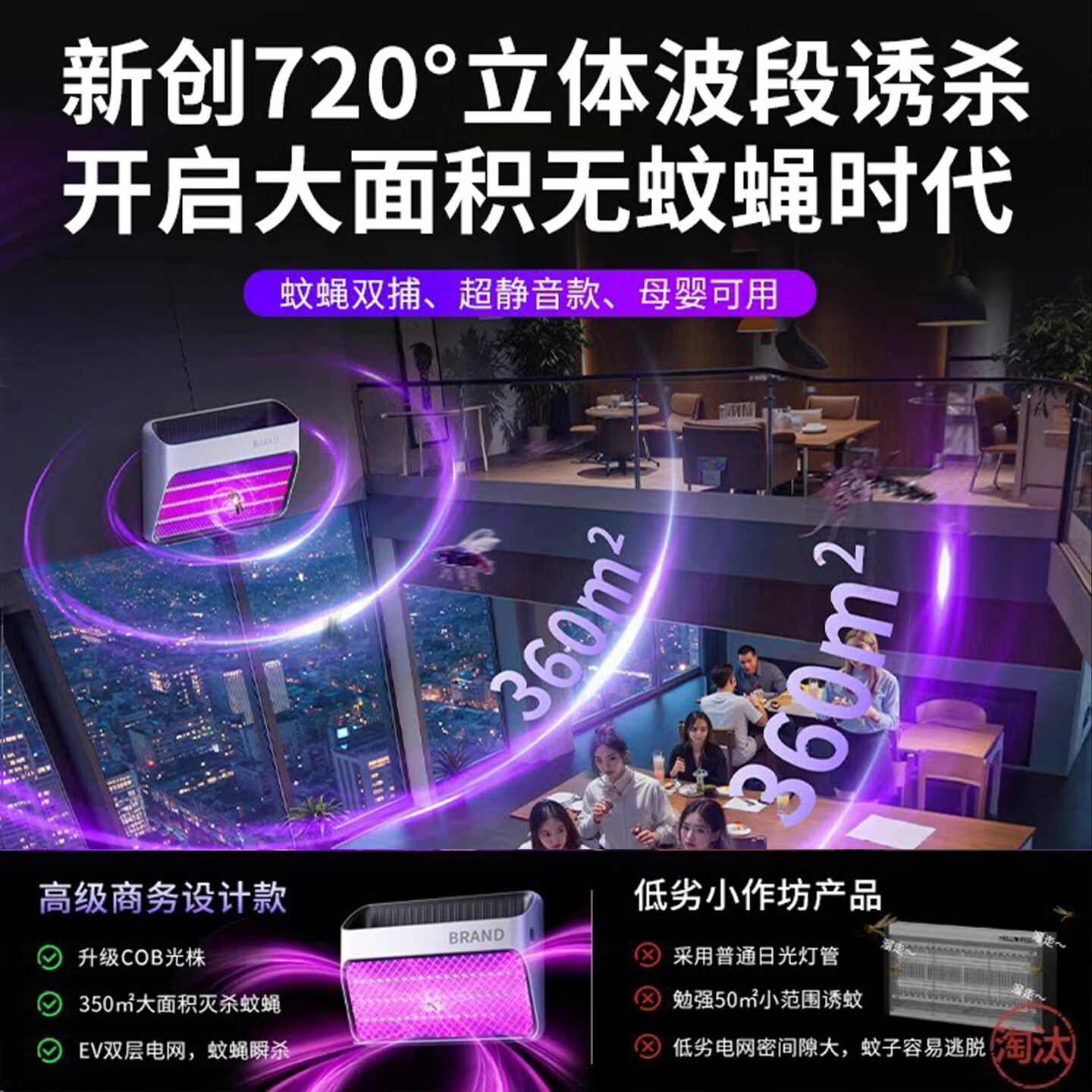 索樱琪【大面积覆盖】灭蚊灯商用餐厅家用灭蝇诱捕电击防蚊子神器粘捕式 【大面积灭蚊·充/插款】静音快速·家商两用 【2026全新升级】家/商两用灭蚊