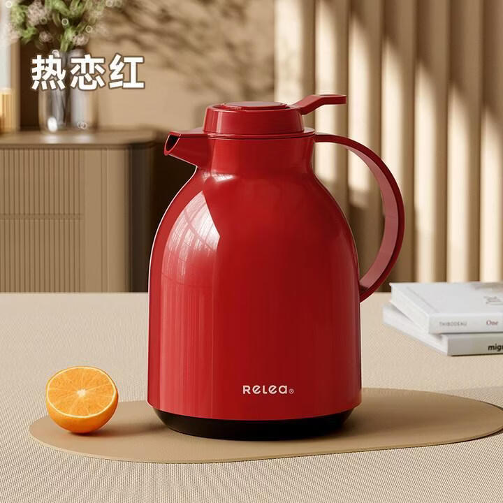 物生物（RELEA）保温壶可携带乐莹学生宿舍家用热水瓶便携大容量保温结婚热水壶 热恋红 1.5L