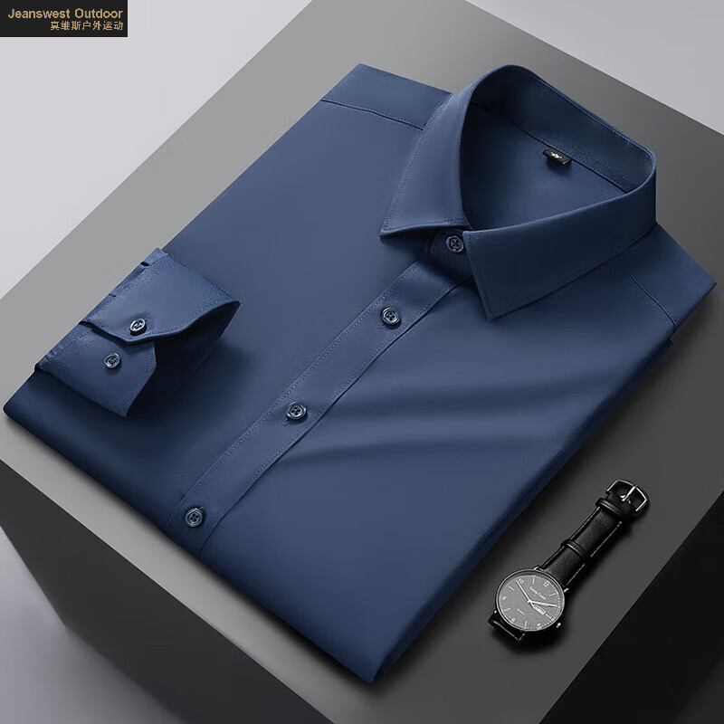 真维斯户外运动衬衫男纯色长袖商务衬衫男士棉质舒适衬衣外套衬衫 黑色 XL