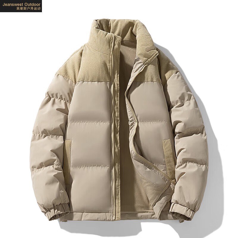 真维斯户外运动棉服男2024新款冬季防风灯芯绒棉衣情侣女加厚棉袄外套 黑色 2XL