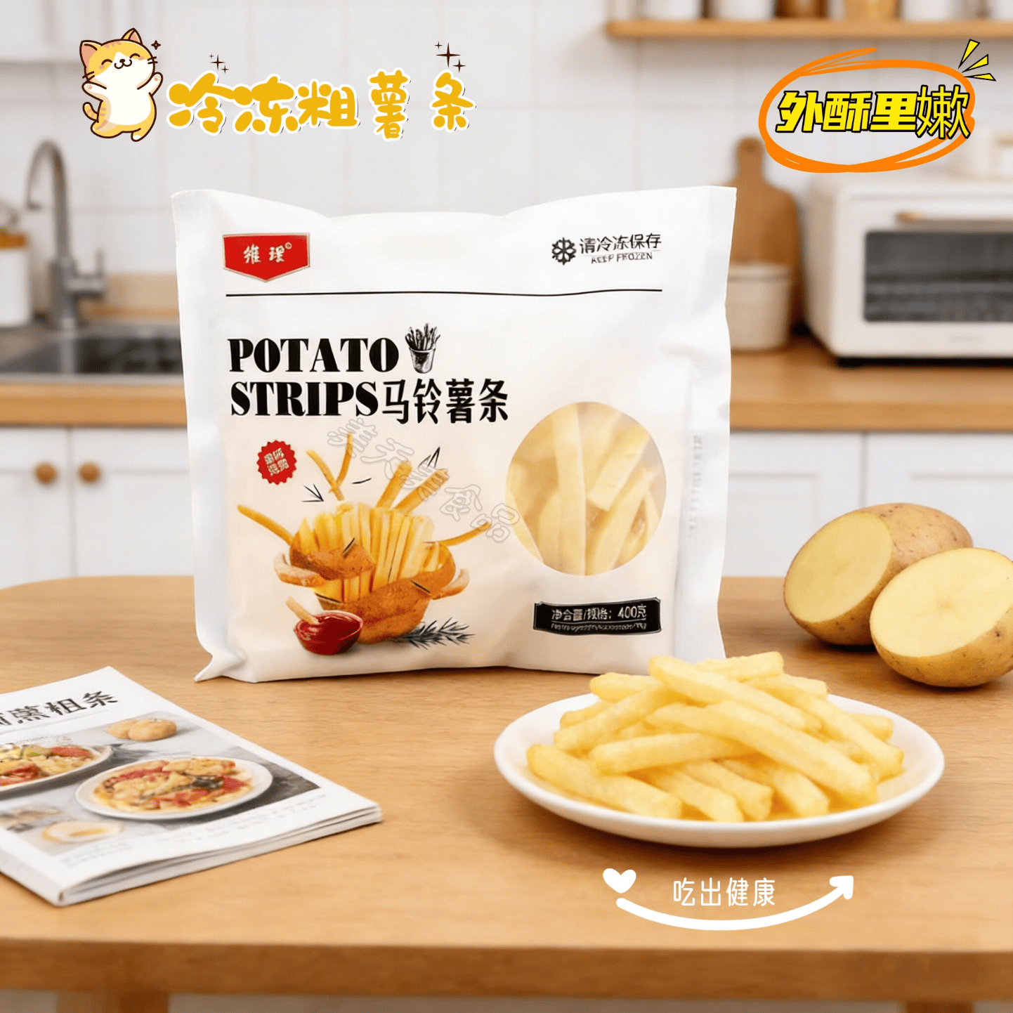 维理（Weinrich）美式肯/麦薯条冷冻半成品原味细薯/粗薯条油炸空气炸锅休闲小吃 冷冻粗薯条400g*4袋