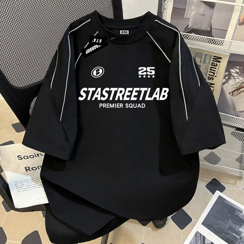 男潮牌短袖T恤2026新款宽松印花上衣 酒红色 2XL 【推荐150-165斤】