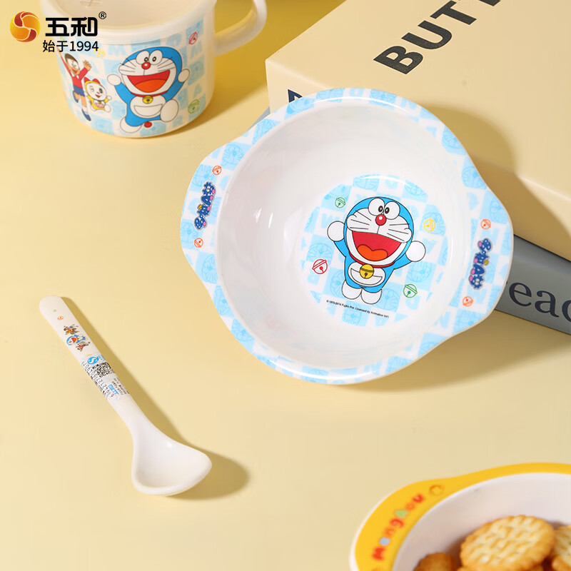 五和(WUHE)婴儿辅食碗宝宝碗专用婴幼儿米糊小碗单柄双耳耐摔防烫儿童餐具 【哆啦A梦】辅食碗+杯+勺