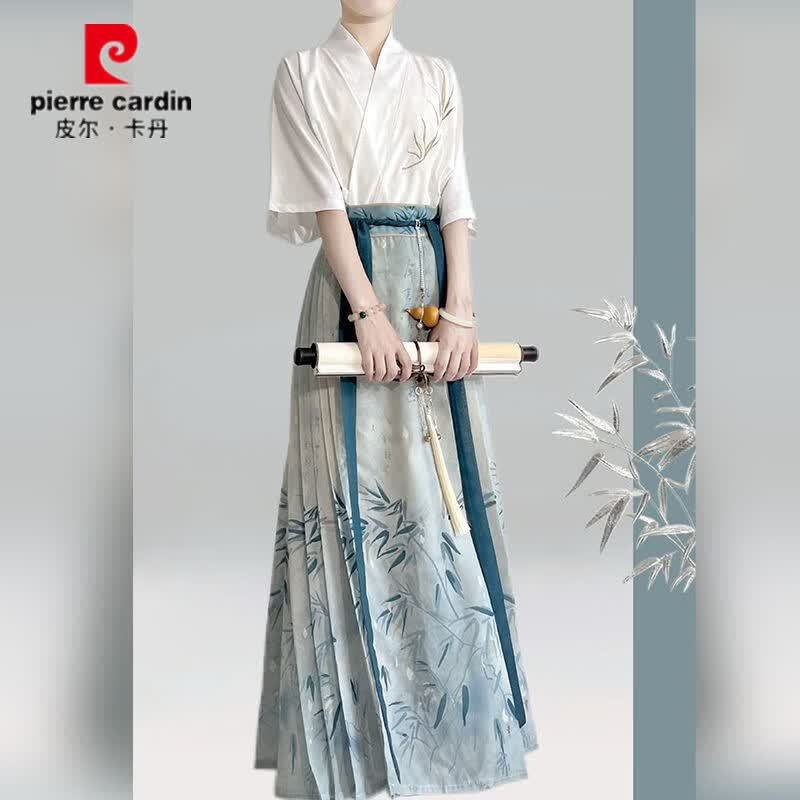 皮尔卡丹(pierre cardin)汉服女明制刺绣新中式国风马面裙日常2026夏季薄款一整套复古风 刺绣短袖+马面裙+衬裙 M
