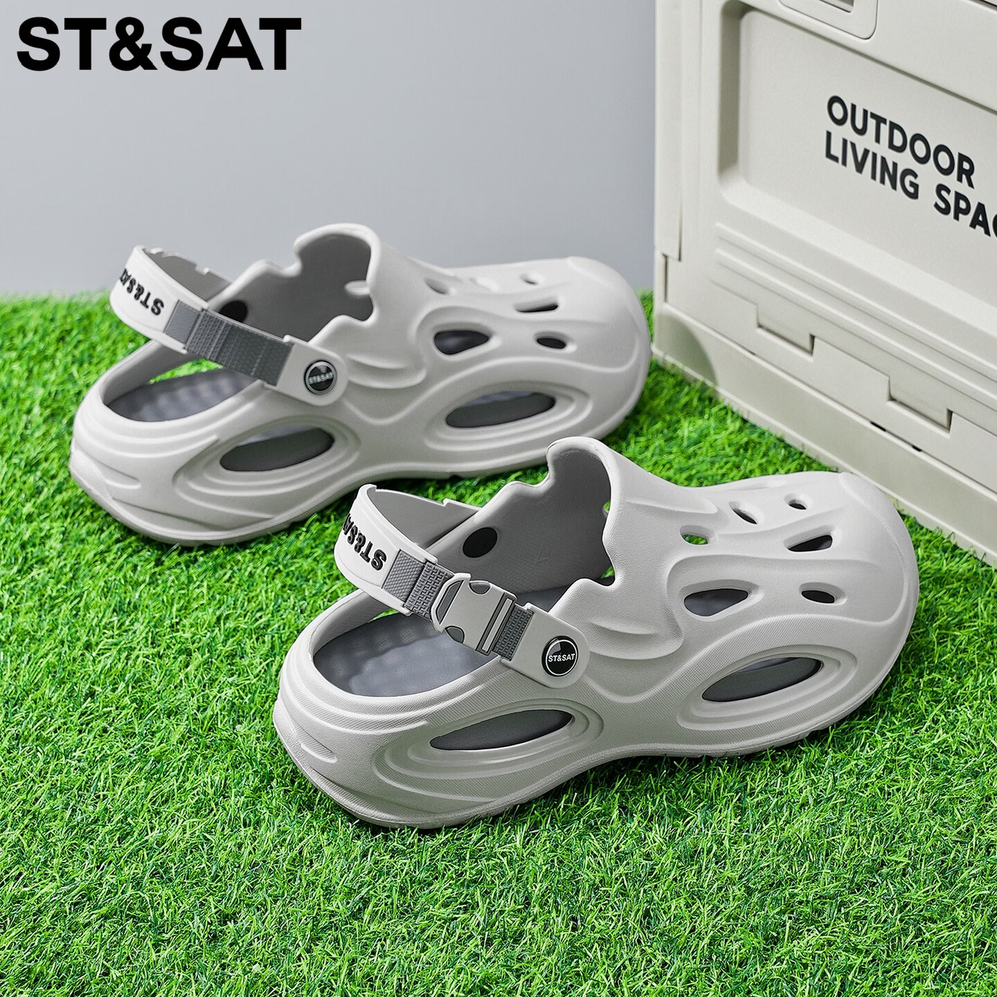 星期六（St&Sat）两穿洞洞鞋男夏季舒适凉鞋百搭运动凉拖鞋男轻便海边防滑沙滩鞋男 灰色 44-45 标准运动鞋尺码
