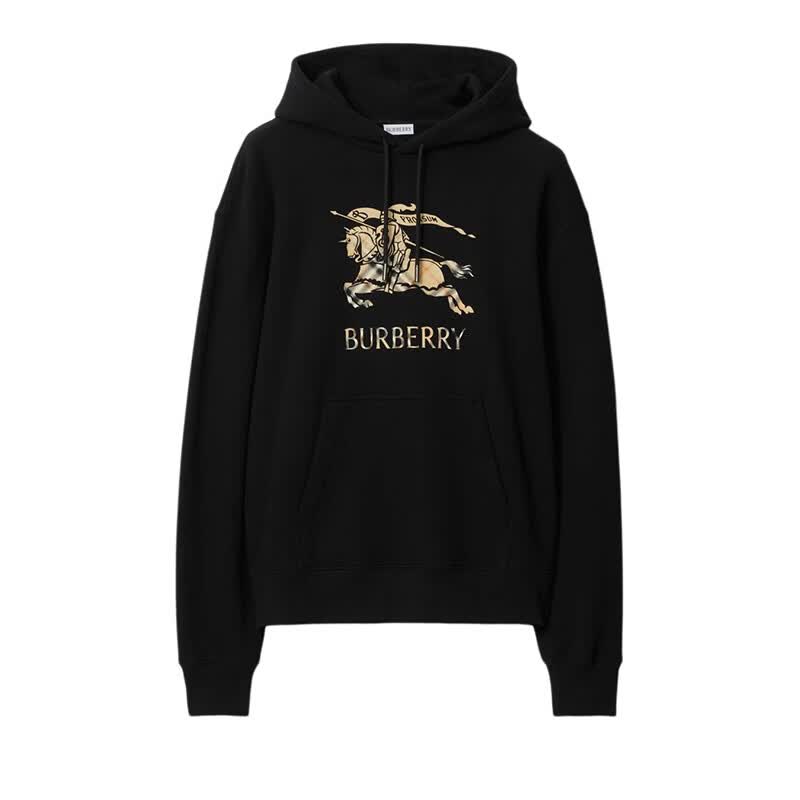 博柏利（BURBERRY）男士卫衣修身版渐变马术骑士徽标棉质连帽衫卫衣520礼物 黑色81190211 XXS