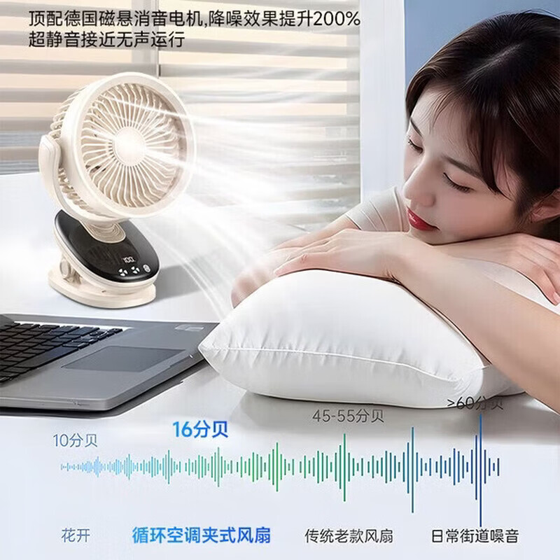 美地MeiDi桌面风扇小风扇学生宿舍小型充电风扇超长续航轻音床上便携夹式 【24H长续航|充插两用】 蓝紫色【24H长续航 | 充插两用】