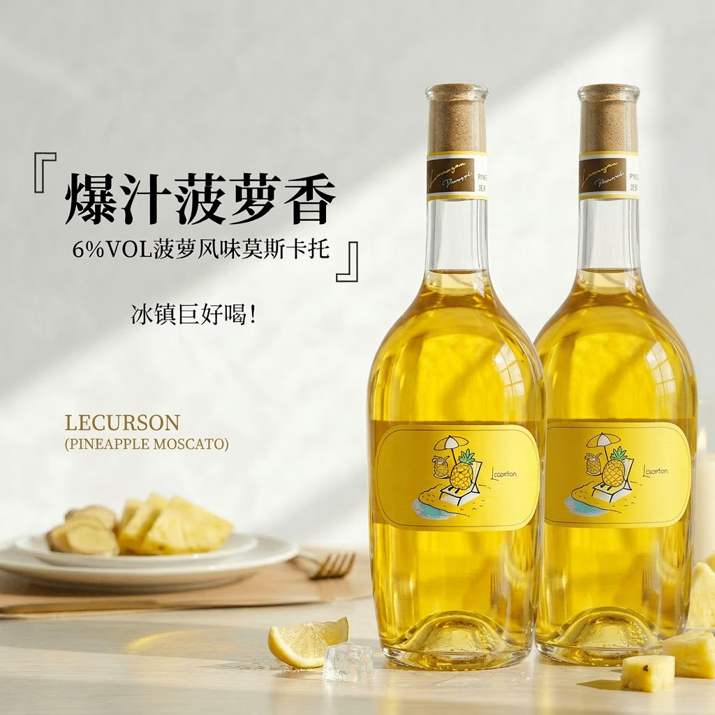 露颂菠萝莫斯卡托甜白葡萄酒女士低度微醺果酒甜酒礼盒送礼 菠萝地海【双支】