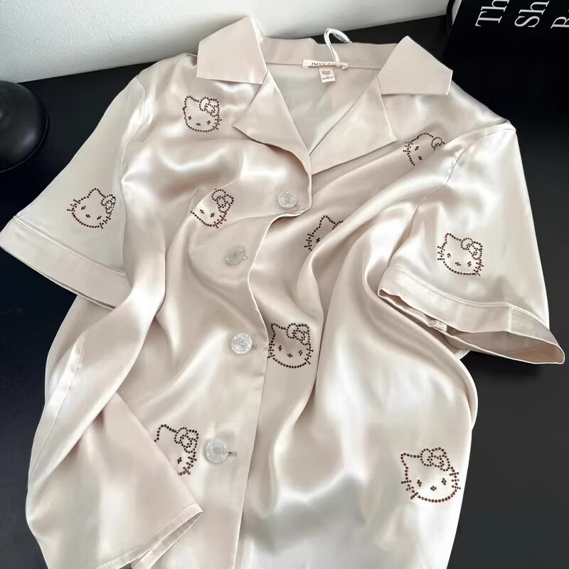 缪黛 MAULTIAY卡通满印冰丝睡衣女2026夏季新款高级感短袖薄款轻奢家居服可外穿 轻软凉感 图案不是烫钻 L