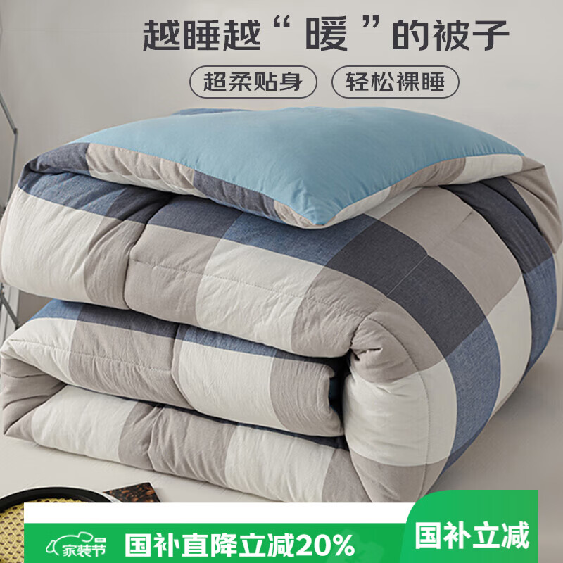 艾薇 单人被芯被子冬季加厚秋冬宿舍冬被棉被4斤150*200cm【蓝大格】