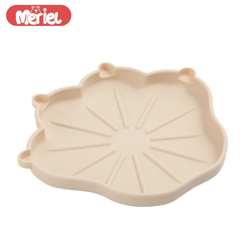 Meriel美芮儿宝宝餐盘婴儿童饭盒分格吸盘硅胶辅食碗工具餐具盘原装进口 奶油黄-两用铂金硅胶餐盘盖