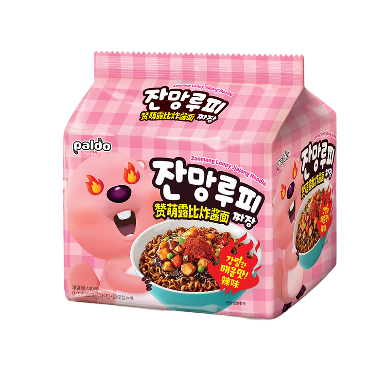 paldo八道方便面 LOOPY赞萌露比辣味炸酱面110g*4包泡面拉面干拌面袋装