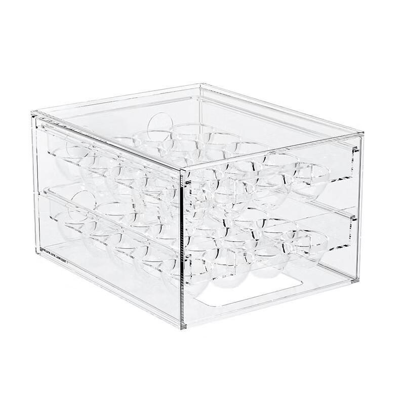 抽屉式收纳盒冰箱收纳盒多层可叠加沥水果蔬保鲜盒鸡蛋收纳盒子 双层40格鸡蛋盒