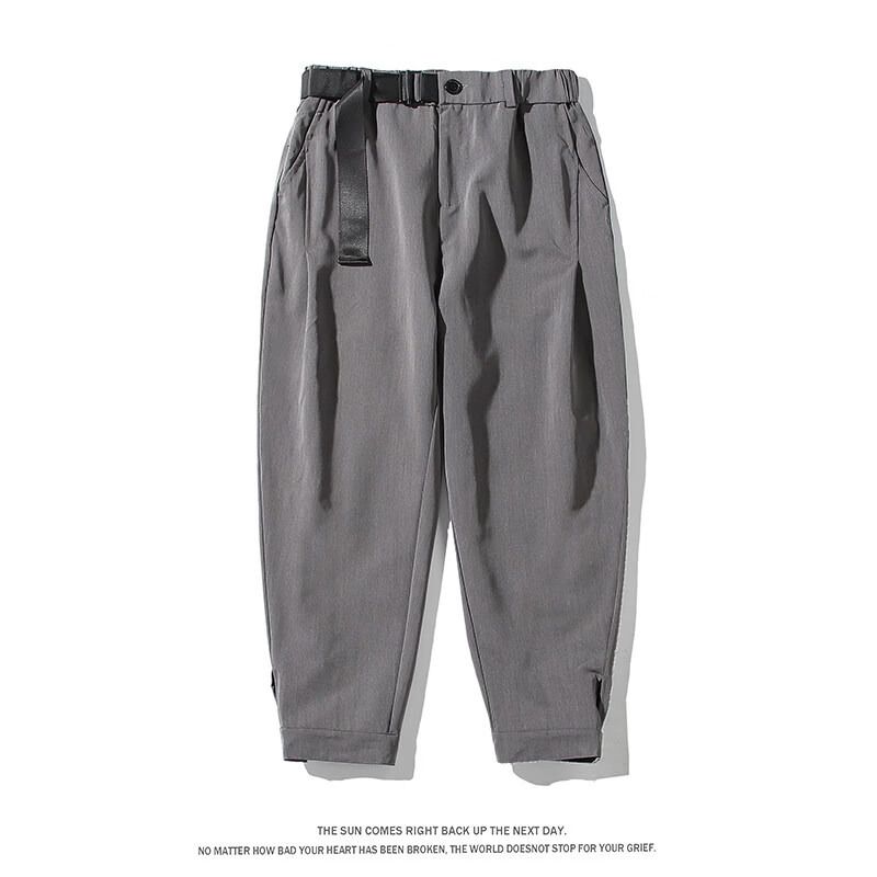 优·衣库同款冰丝裤子男士夏季薄款西裤男裤工装九分休闲长裤宽松 优衣库深灰色 M