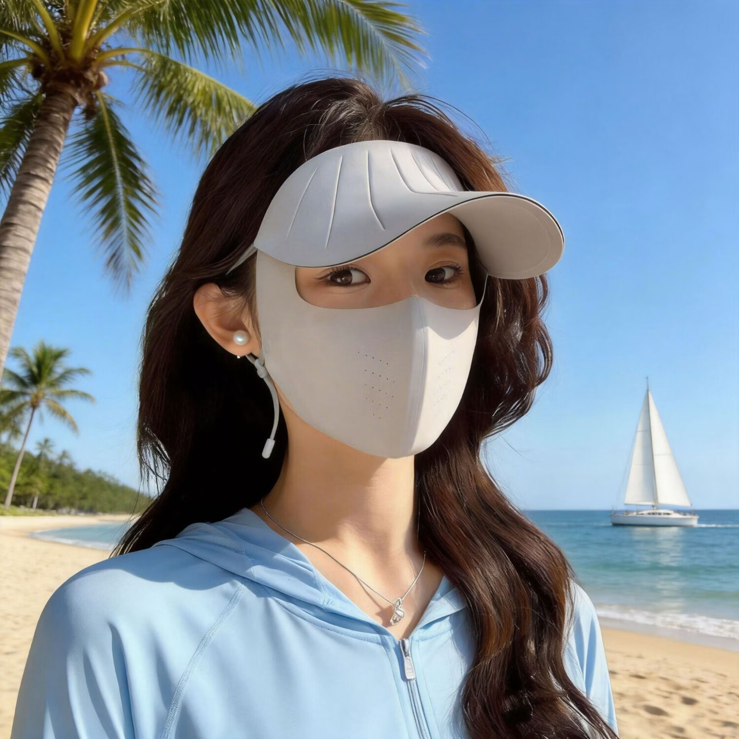 防晒面罩女2026夏季新款全脸防晒面罩帽子一体护颈骑行hb 【热卖】浅灰 1个 【帽檐短款-双面锦纶-冰感舒适】