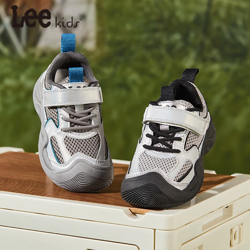 Lee童鞋春季新款儿童运动鞋户外跑步鞋男大童魔术贴休闲鞋女童 黑色 33 【建议脚长201-206mm】