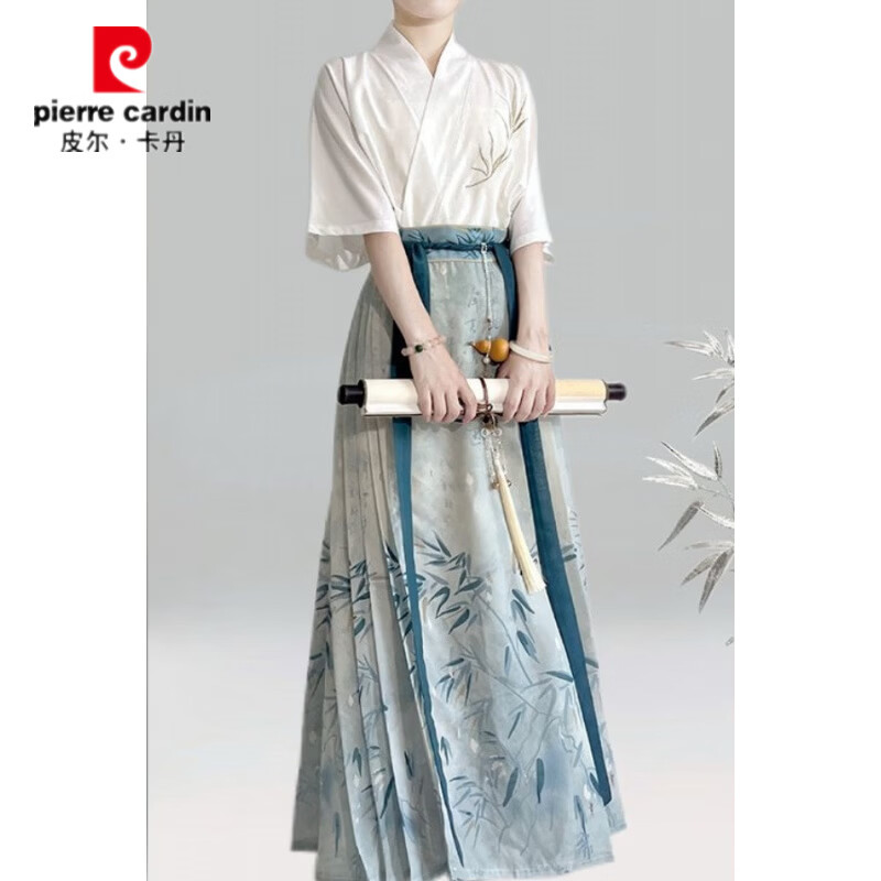 皮尔卡丹(pierre cardin)汉服女明制刺绣新中式国风马面裙日常2026夏季薄款一整套复古风 刺绣短袖+马面裙+衬裙 M