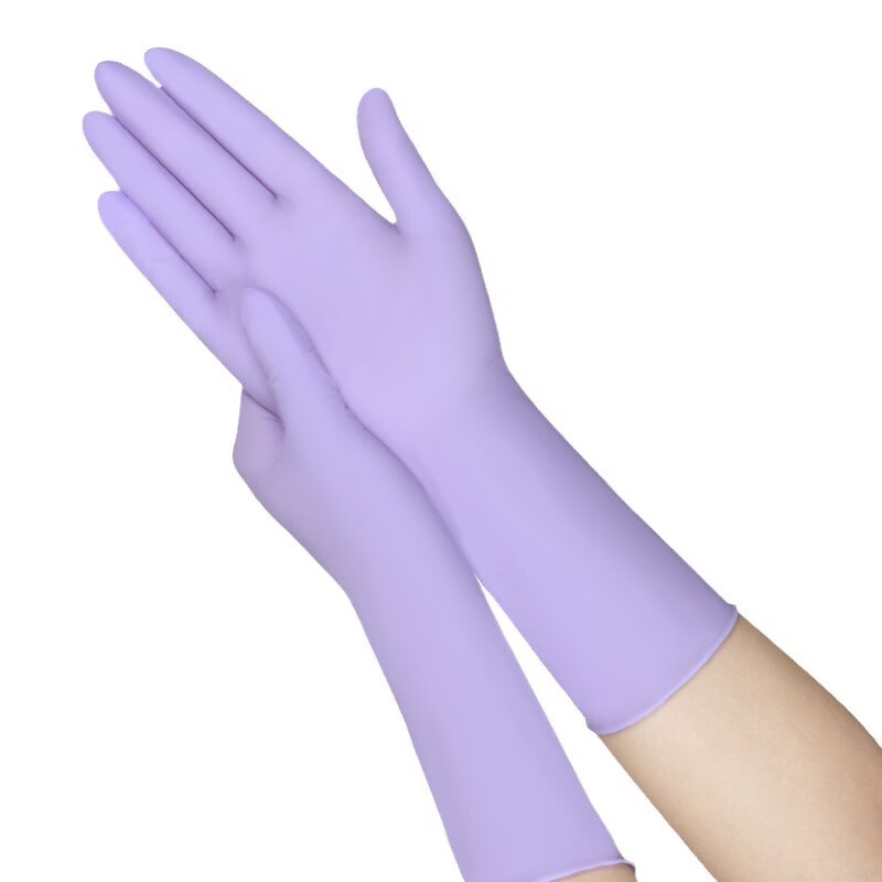 恬舒一次性丁腈手套加长加厚食品级12寸洗碗做家务清洁耐酸碱耐磨丁晴 【粉色】盒装12寸S号