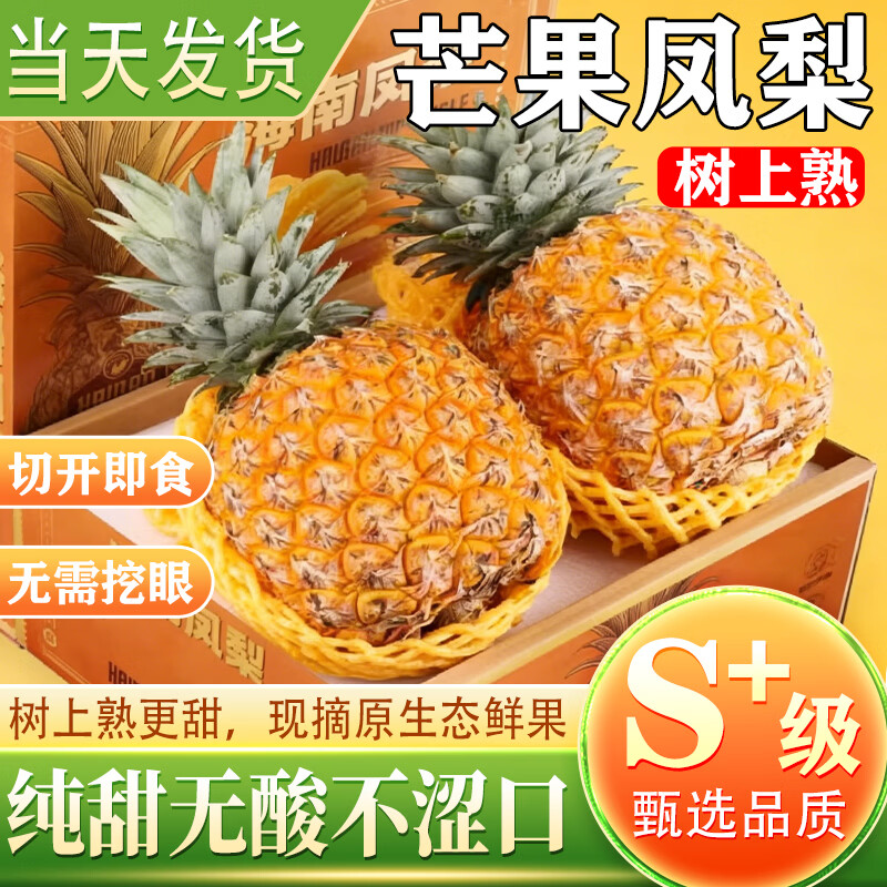 机林有果【树上熟】海南芒果凤梨新鲜热带水果芒果味菠萝特产整箱礼盒 5斤精选中果【2-4个】