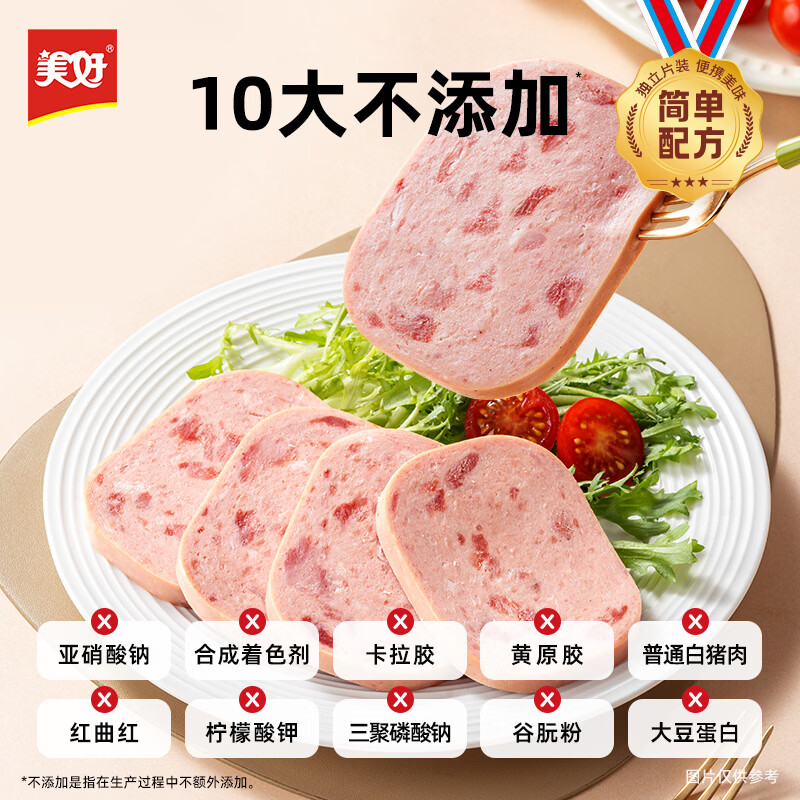 美好山想黑猪片午餐肉片90%减盐早餐泡面搭档独立包装 山想黑猪午餐肉40g*6片*2盒(12片)