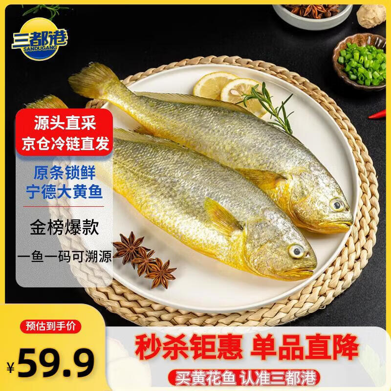 三都港 冷冻黄花鱼700g/2条装 宁德大黄鱼 深海鱼 生鲜 鱼类 海鲜水产