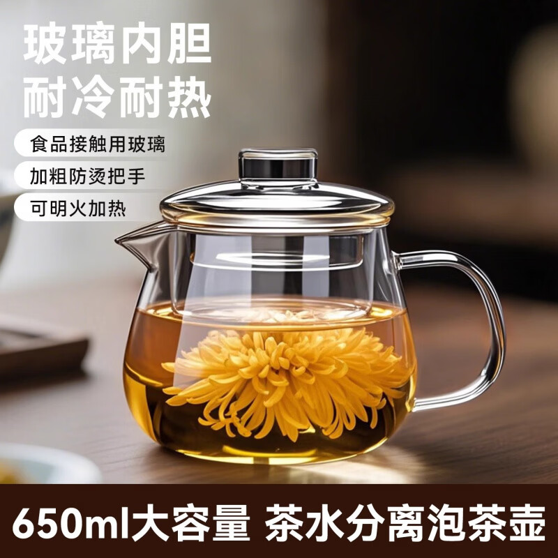 膳魔方日本进口品质高硼硅玻璃泡茶壶2026新款家用单壶茶水分离小花茶壶 企鹅泡茶壶+4个迷雅杯+储水茶盘 650ml