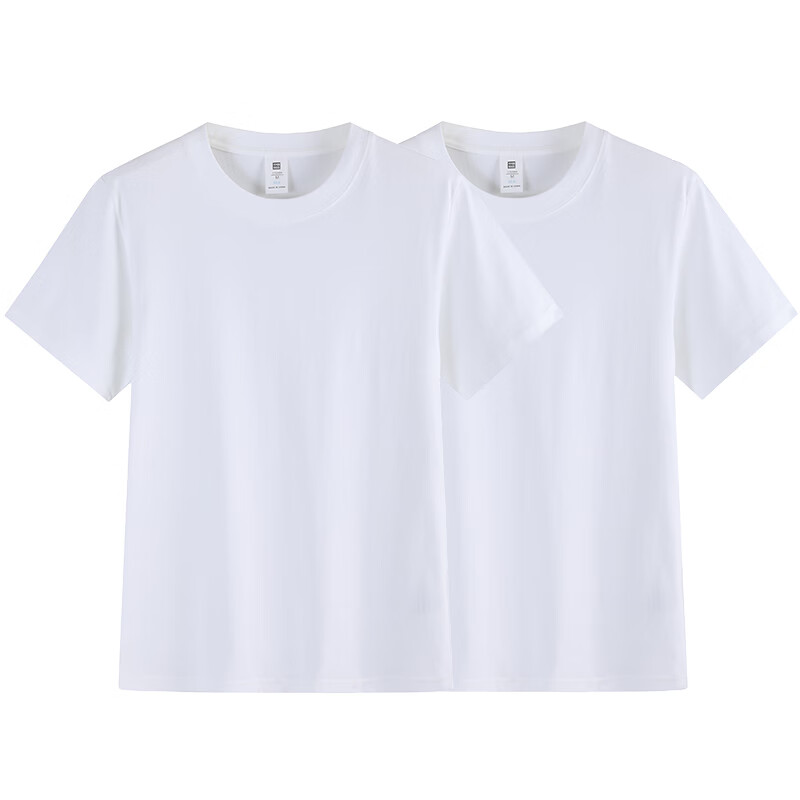 尺度保罗【2件装】短袖T恤夏季重磅新疆长绒棉半袖t恤小白T恤男圆领打底衫 白色+白色 M 推荐95-120斤