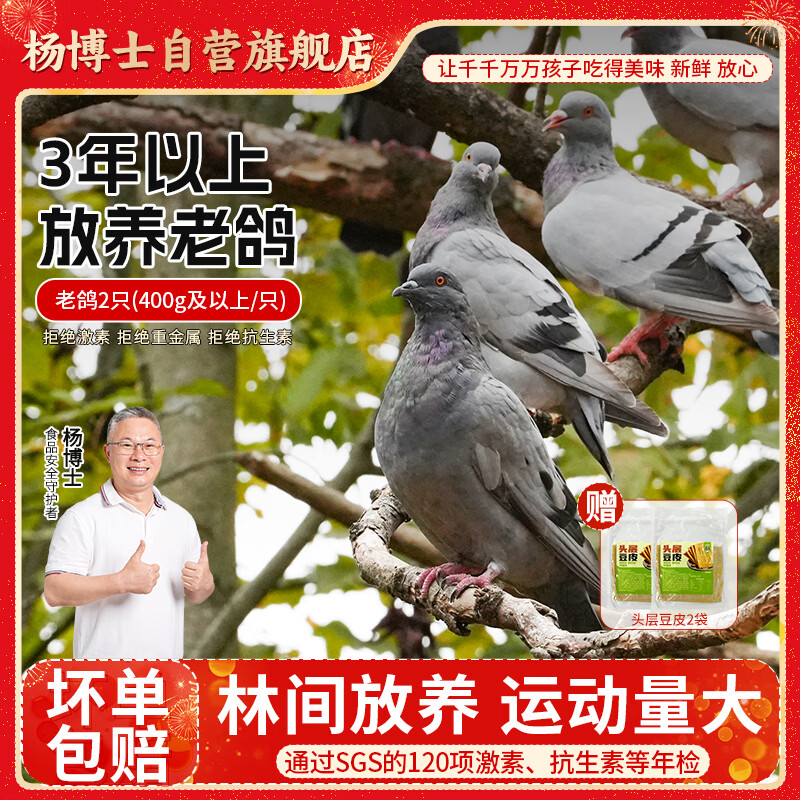 杨博士皖南散养3年以上老鸽2只 净重1.6斤及以上 林鸽土鸽子肉源头直发