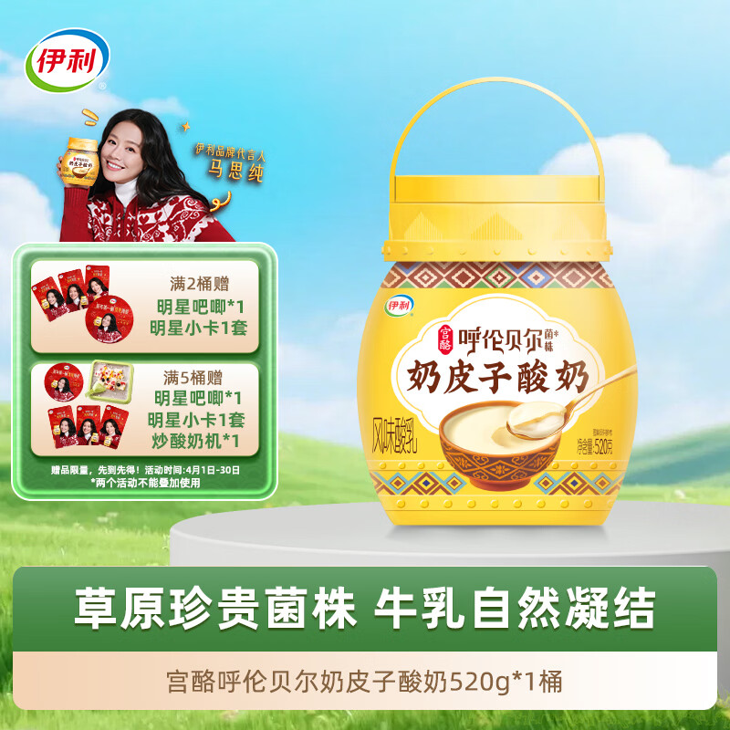 伊利宫酪 呼伦贝尔奶皮子酸奶 珍贵菌株 醇香厚奶皮风味酸乳520g/桶