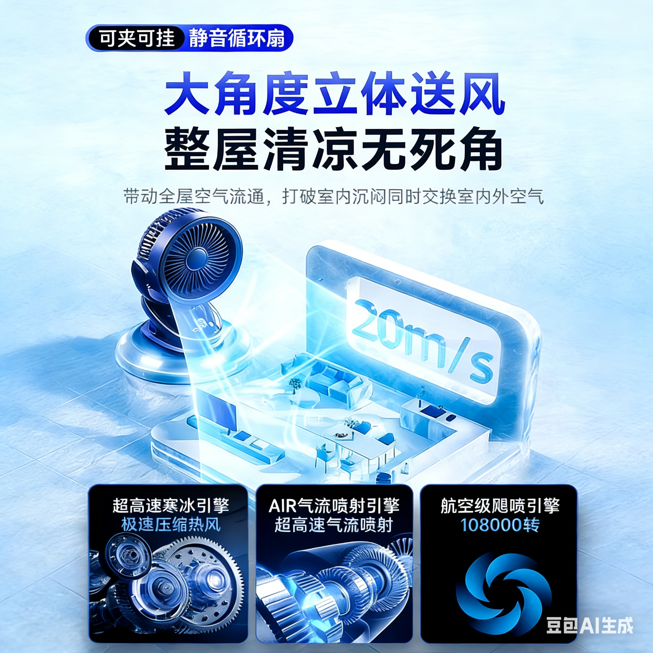 美地MeiDi桌面风扇小风扇学生宿舍小型充电风扇超长续航轻音床上便携夹式 【24H长续航|充插两用】 蓝紫色【24H长续航 | 充插两用】