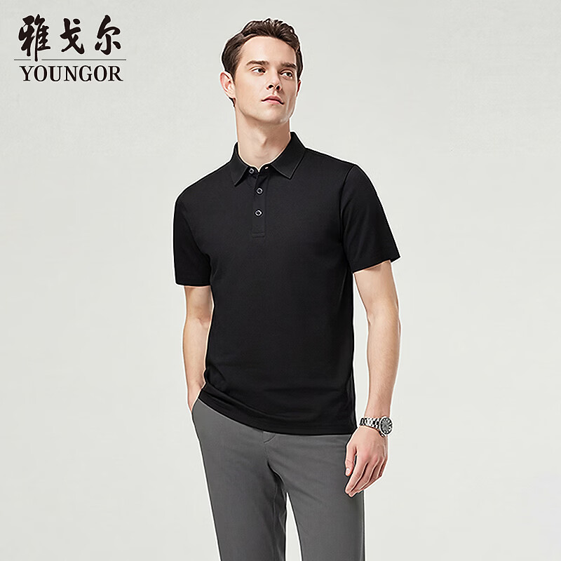 雅戈尔（YOUNGOR）POLO衫男士2026春夏青年男短袖POLO衫VSPC513132  合款 黑色VSPC513132ACA L （推荐135-150斤）