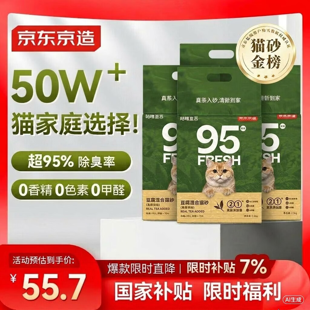 京东京造豆腐混合猫砂京东自营20斤除臭无尘豆腐猫砂混合猫砂膨润土真茶