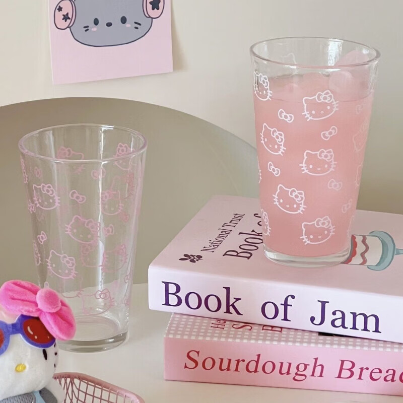 清洁JTTa 白色+粉色kt猫单杯(2只) 450ml玻璃杯