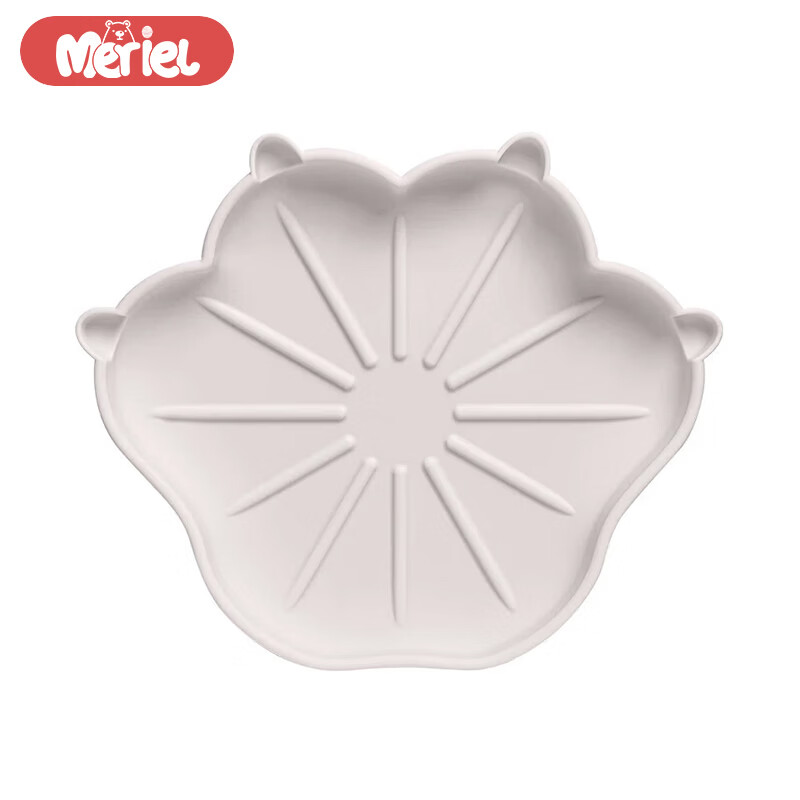 Meriel美芮儿宝宝餐盘婴儿童饭盒分格吸盘硅胶辅食碗工具餐具盘原装进口 象牙白-两用铂金硅胶餐盘盖