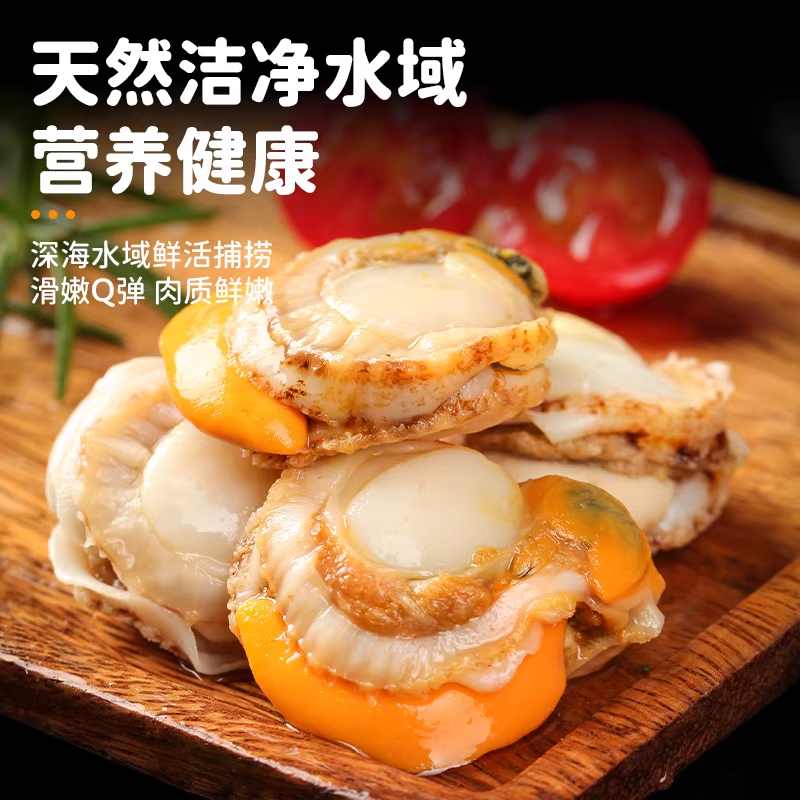 十里馋【新货上市】特大号扇贝肉纯野生海捕新鲜扇贝肉部分带黄冷冻海鲜 扇贝肉大号40-60规格 【500g】