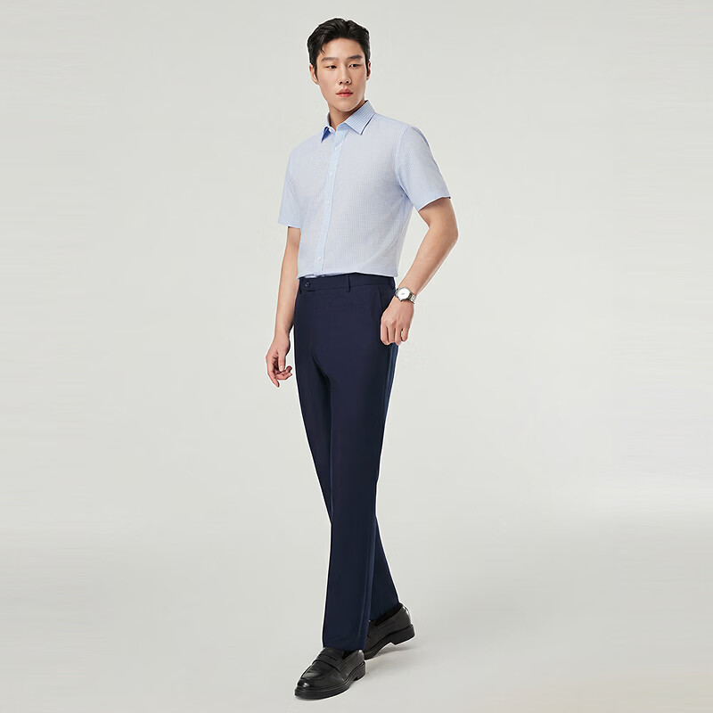 雅戈尔（YOUNGOR）棉莱赛尔混纺面料男士免烫短袖衬衫舒适爽滑抗皱平整2026夏季新品 蓝色格子VSDP114771HBY 43 （180/104Y）