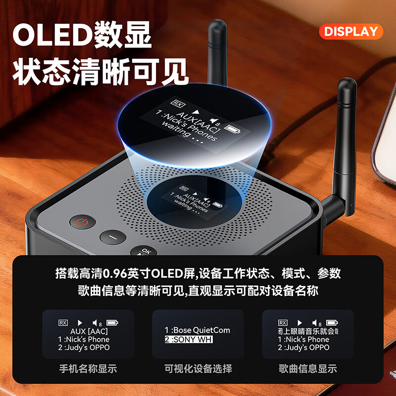 雷翼（RAYEE）数显式蓝牙接收器转音箱响功放机光纤输入输出U盘播放连2个设备电视电脑音频发射适配器 旗舰版-送全套线材 【听歌42小时+光纤输入/输出+歌词显示】