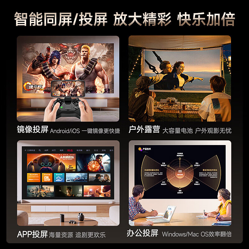 小湃2026新款4K家用投影仪智能高清一体机家庭影院客厅卧室办公投屏 A6双拼色云台旗舰款+豪华大礼包 365天质保+7天试用